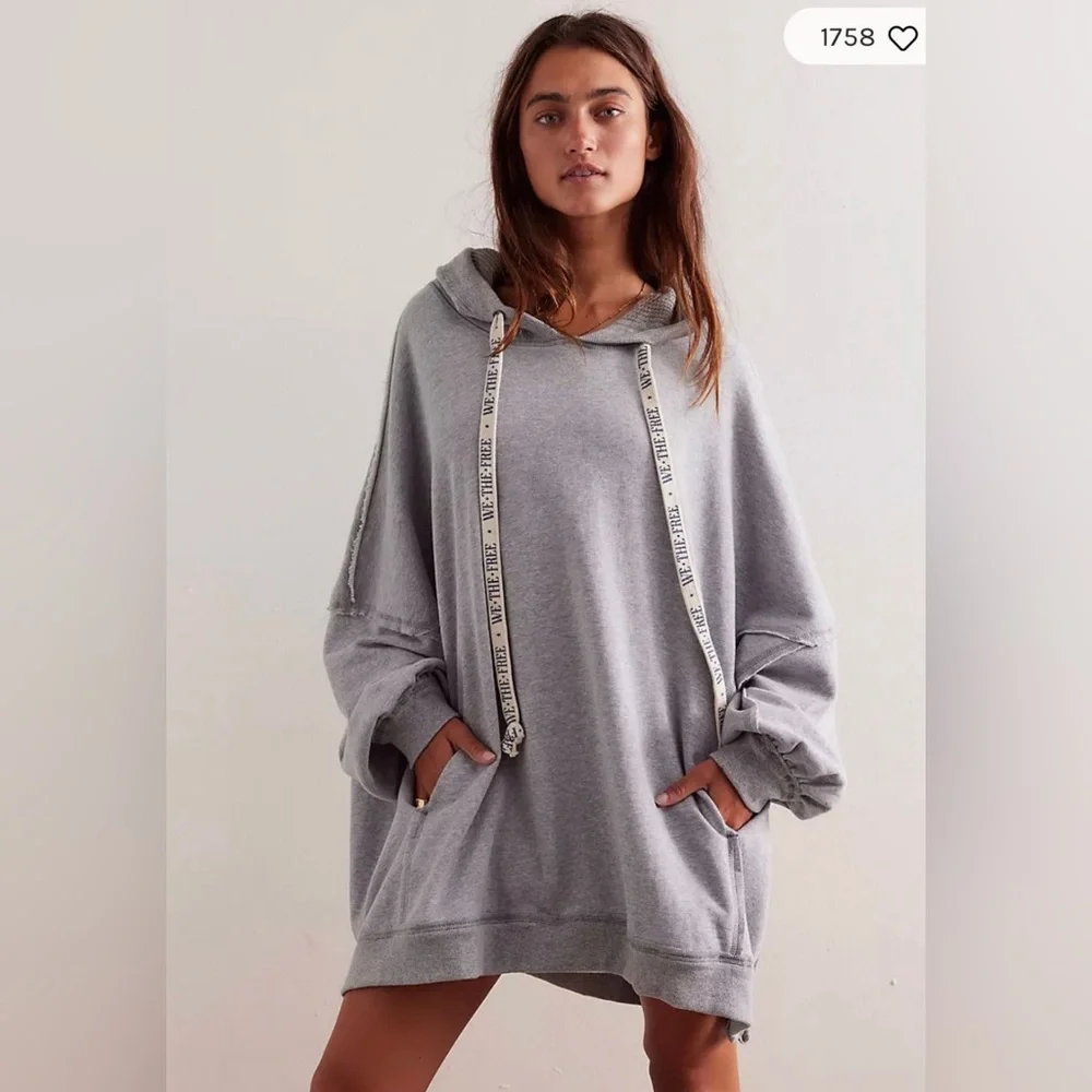 Free people We the Free We Hoodie Grey, and Blue oversize NWT - Picture 2 of 4